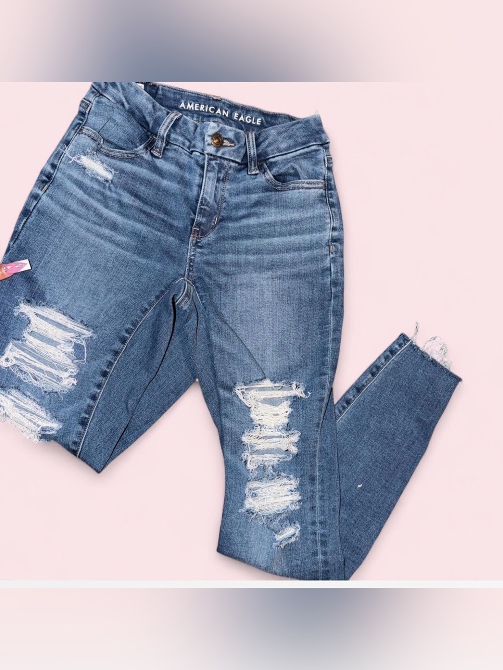 American Eagle Outfitters Women's Ripped Medium Blue Skinny Jeans